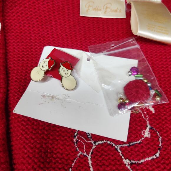 NWT Deadstock Ugly Christmas Sweater Vest Red Small Beaded Snowman Bobbie Brooks - Picture 8 of 11